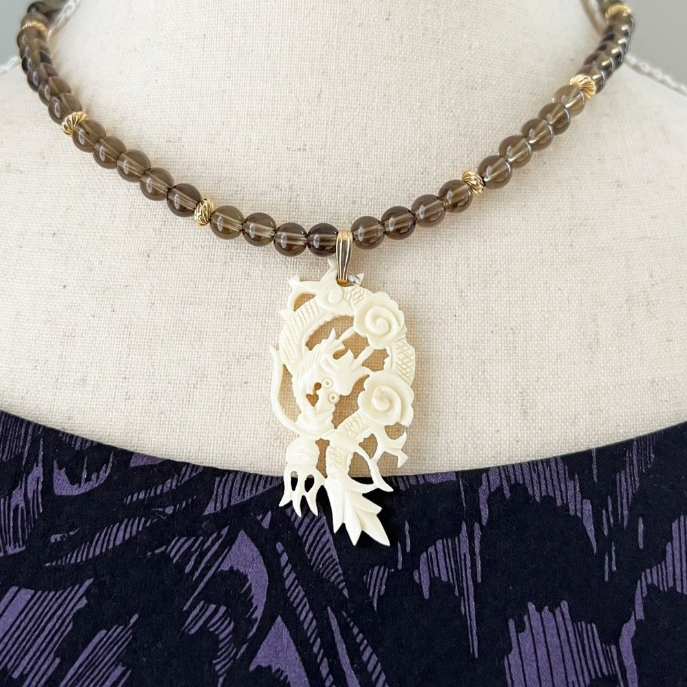 Beaded 14k Gold Filled Toggle Choker Necklace with Asian Dragon Pendant